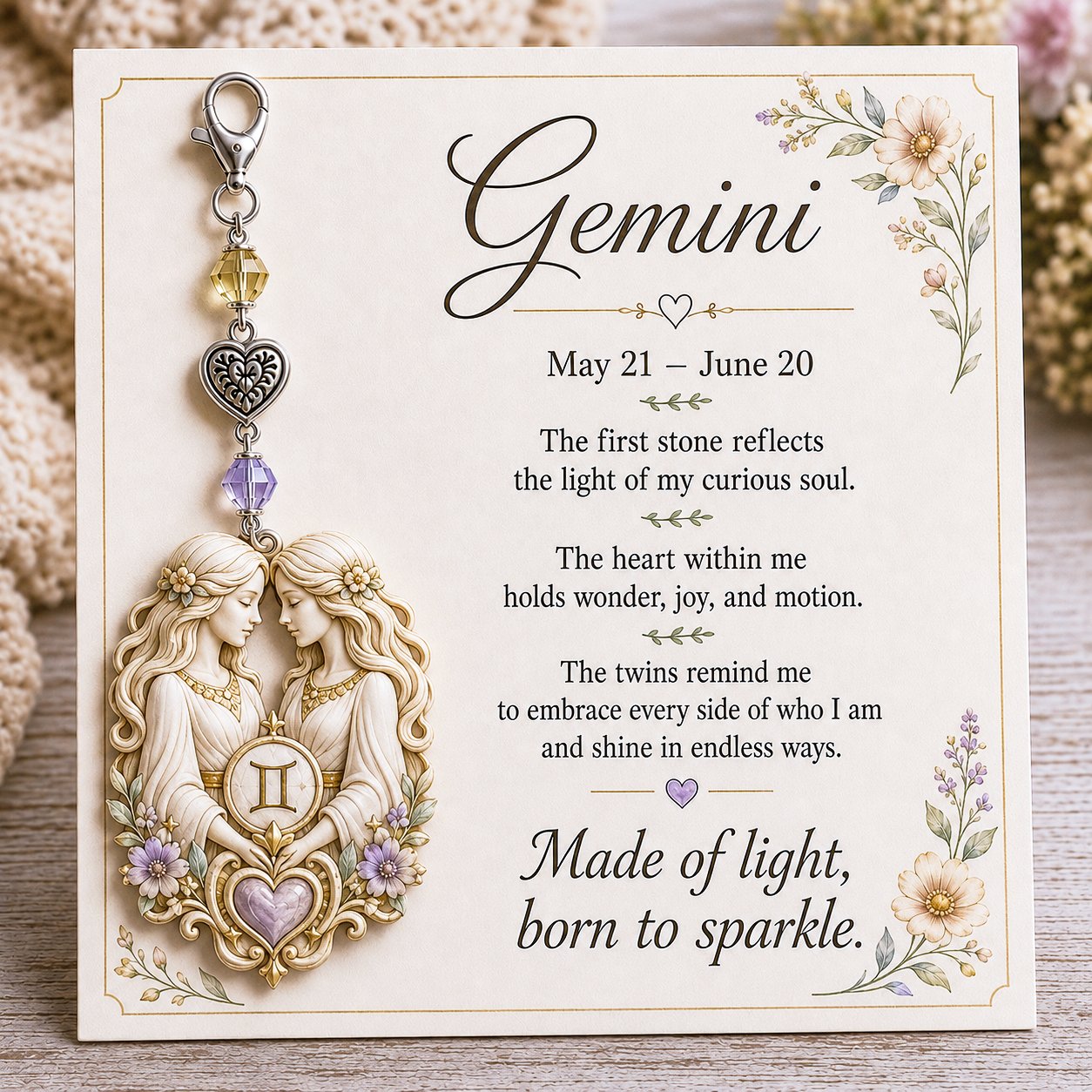 ✨ 12 Zodiac Birthstone Charm Keepsake Card