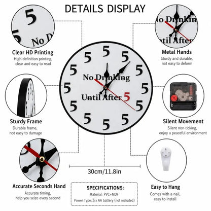 Funny 'No Drinking Until After 5' Round Wall Clock