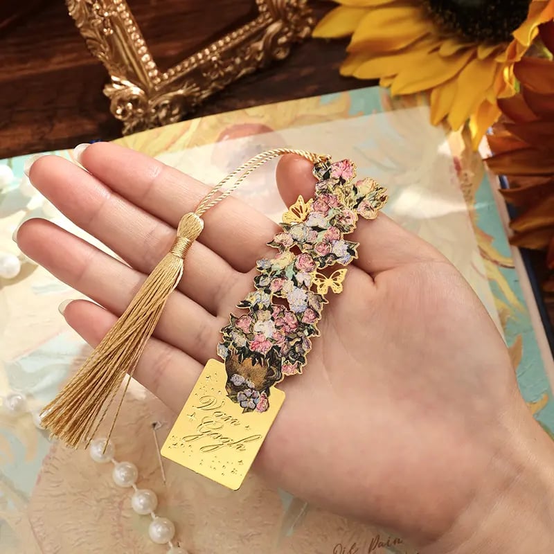 📚✨ Gold Metal Bookmark with Tassel – Van Gogh & Monet Inspired Gift for Book Lovers 🎨