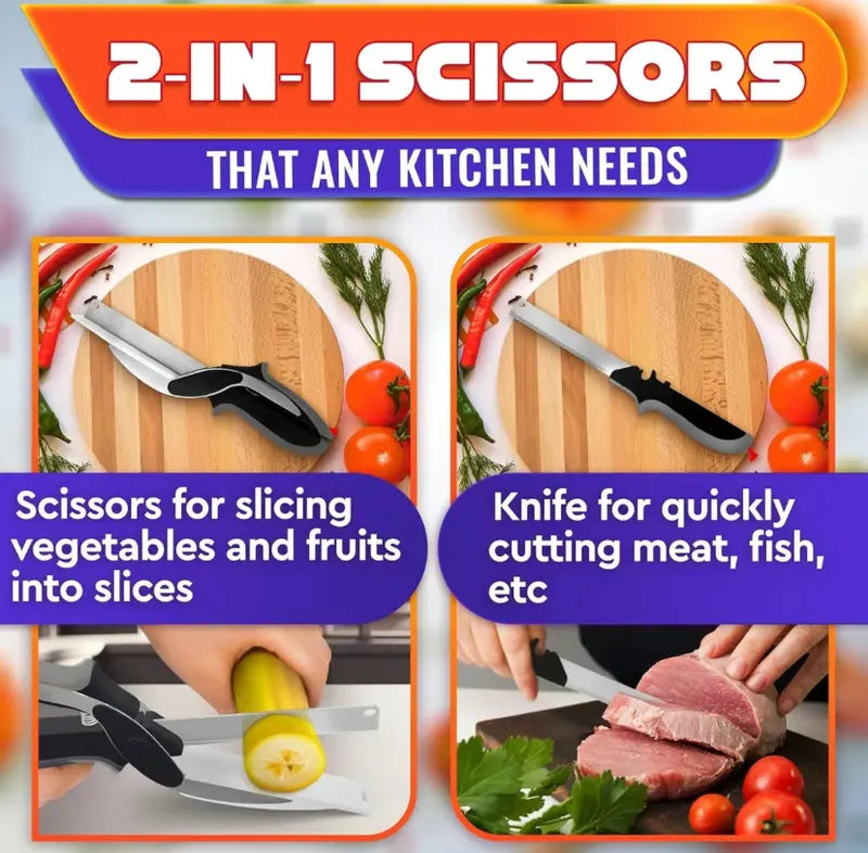✂️ 2 in 1 Kitchen Scissors for Food - Stainless Steel Cutting Board Scissors with Safety Lock