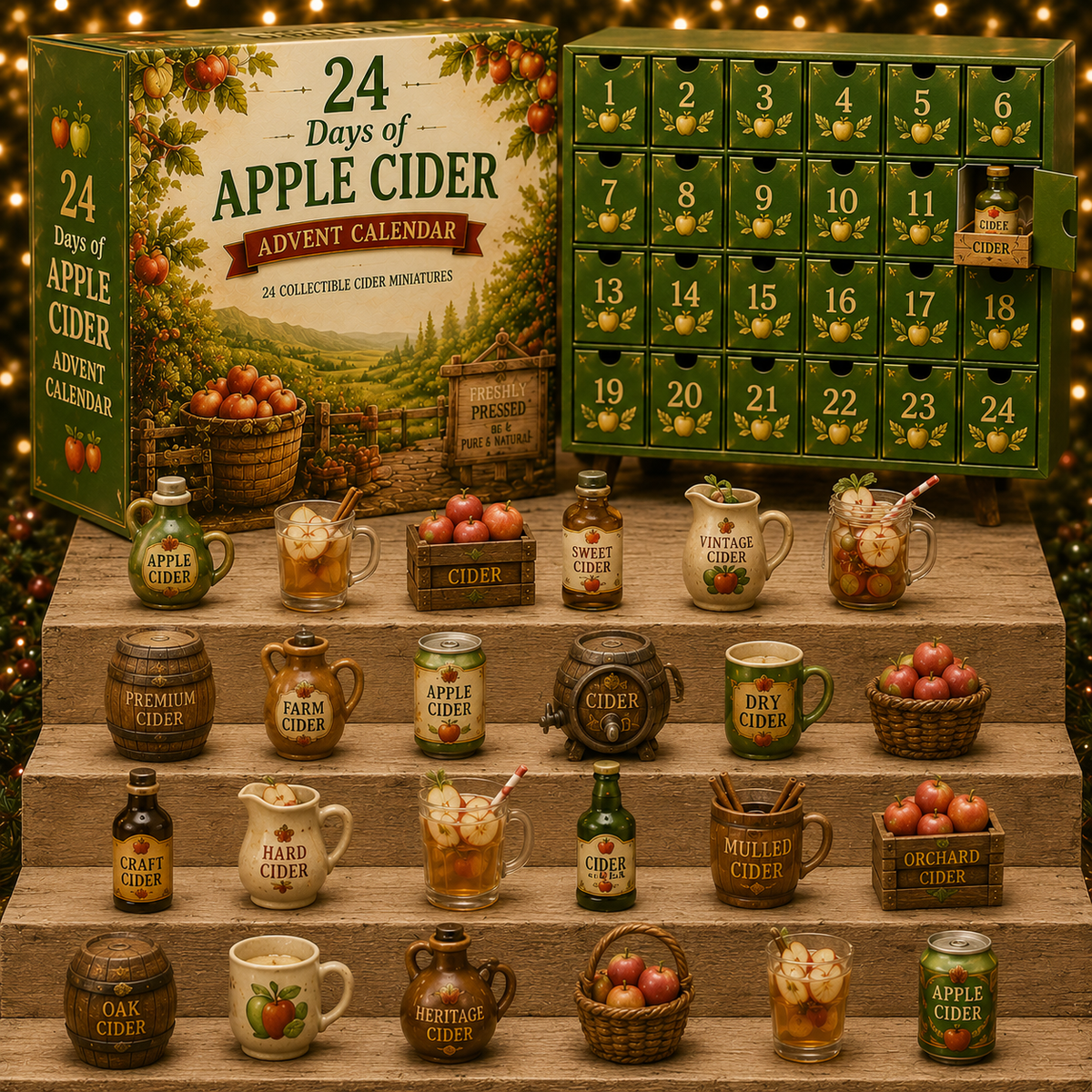 CHRISTMAS KICKOFF 49% OFF - 2026 Days of Apple Cider Blind Box - 24-Day Festive Countdown, Apple Cider Themed Collectible Figures Blind Box - Gift For Cider Lovers