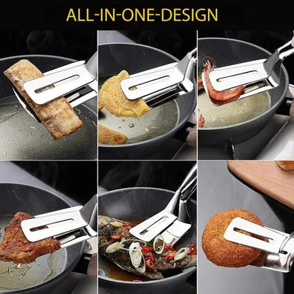 🔥 Multi-functional Stainless Steel Cooking Tongs – Tongs & Spatula All In One! 🍔✨