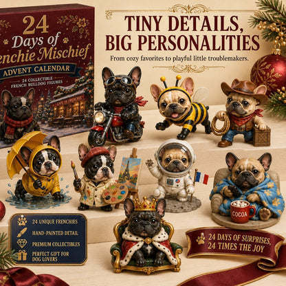 2026 French Bulldog Advent Calendar box with 8 Frenchie figurines showcase