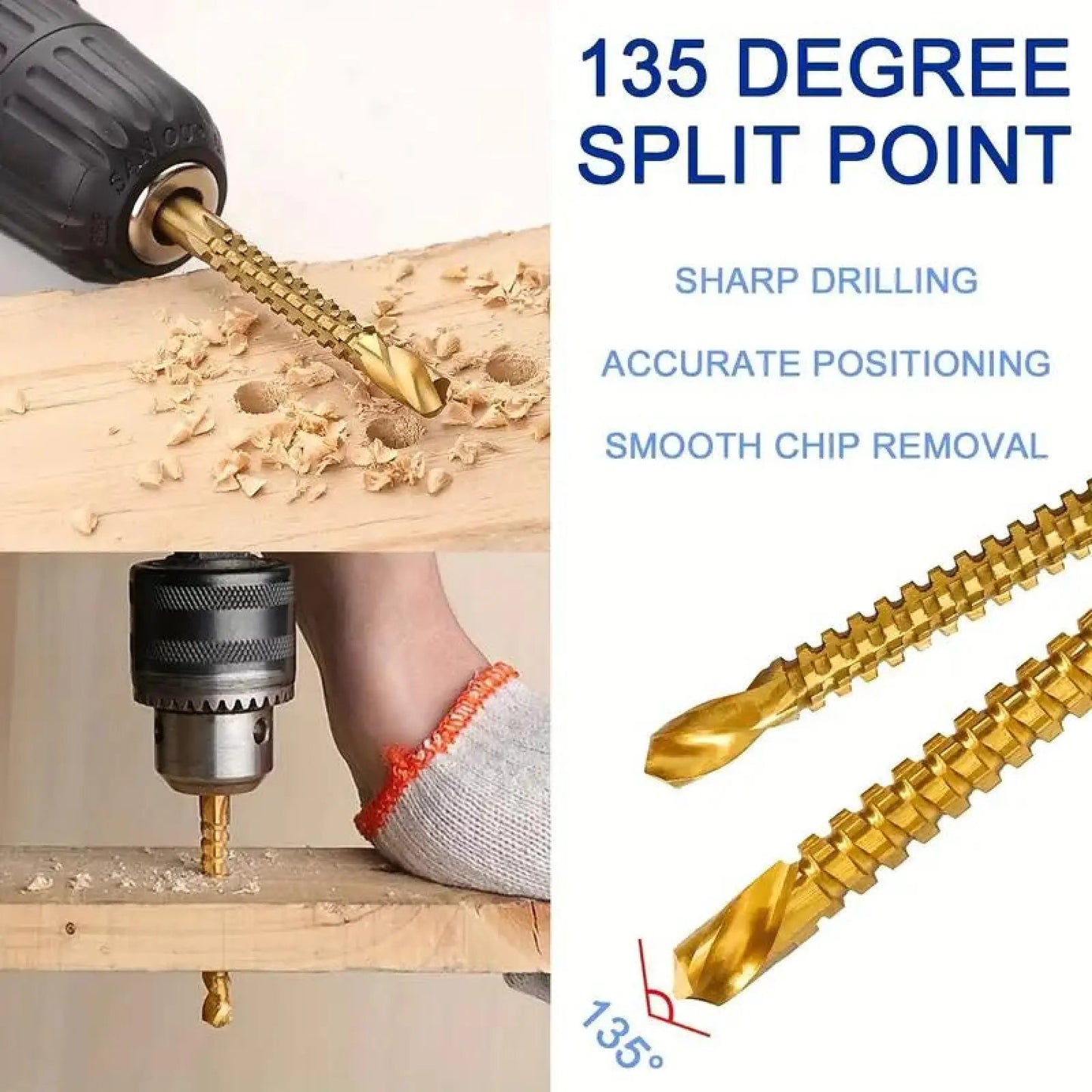 6PCS Titanium-Plated High-Speed Steel Drill Bits Set