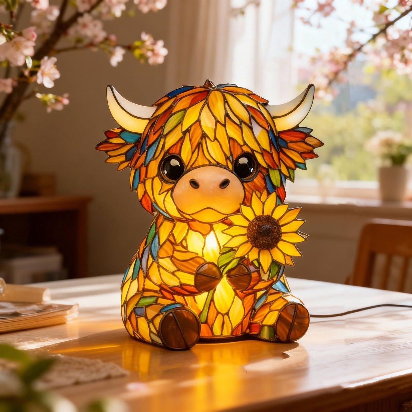 🌻🐮Creative Highland Cow  Sunflower LED Night Light