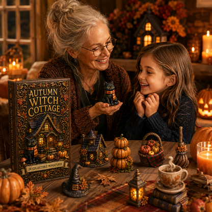 Autumn Witch Cottage Advent Calendar 2026 – 24 Cozy Witchy Miniatures, Black Cat Collectibles & Magical Fall Cottage Surprises, Acrylic Charms Blind Box
