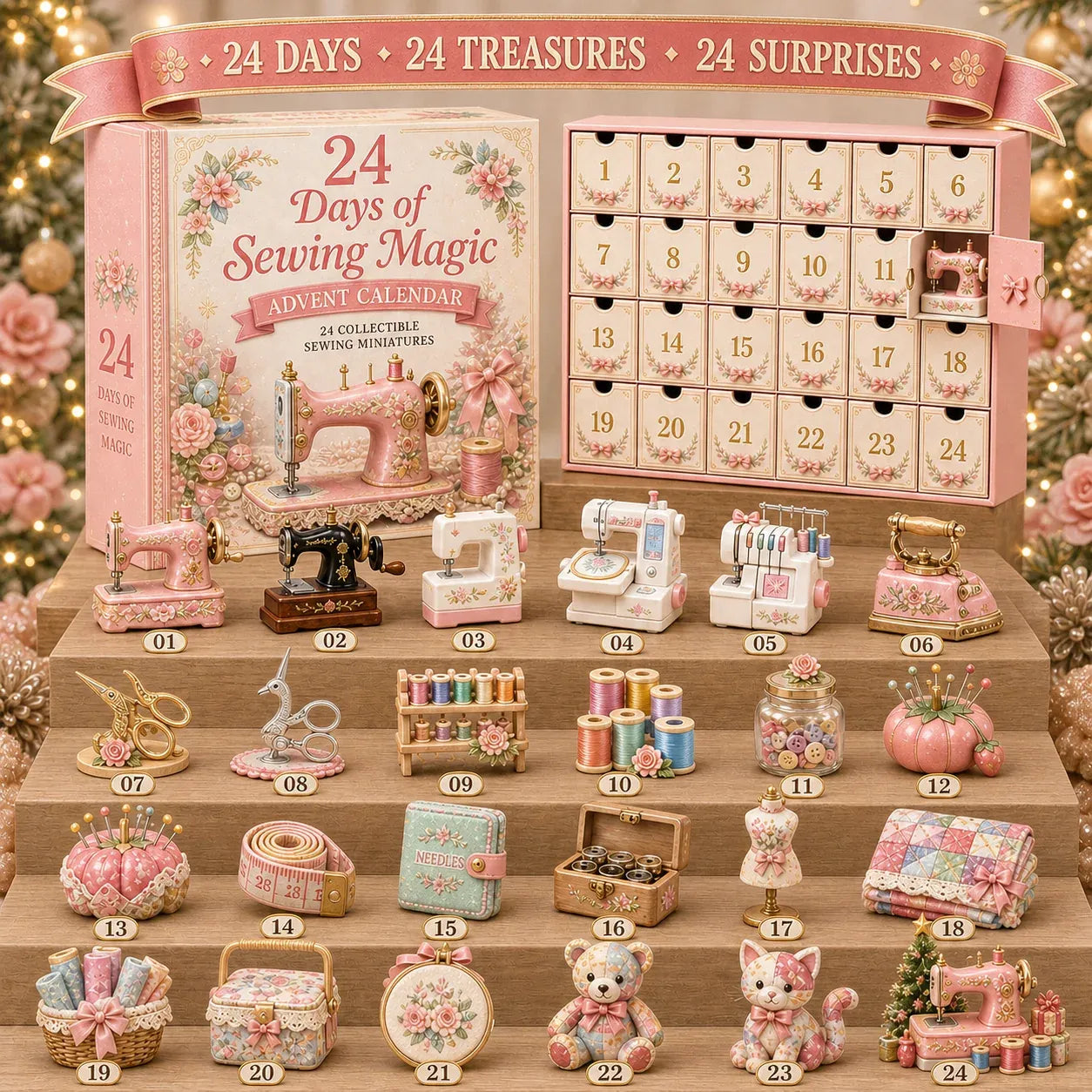 2026 Sewing Magic Miniatures Blind Box - 24‑Day Festive Countdown, Sewing Trinkets Blind Box - Gift For Sewing Lovers