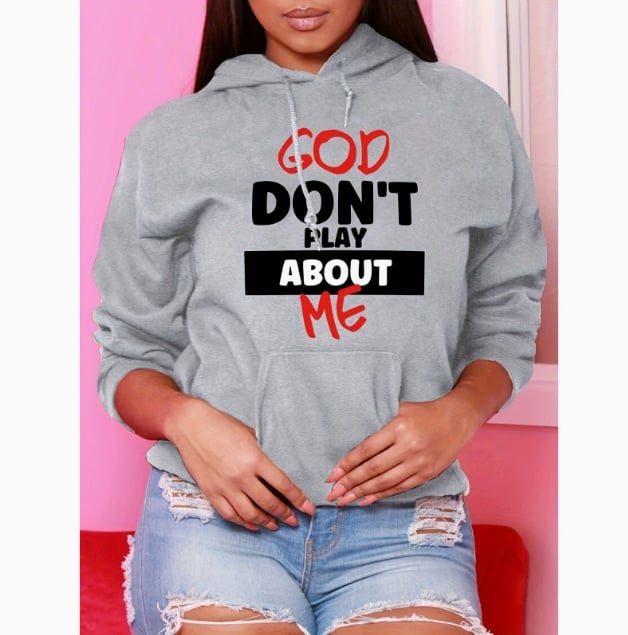 Women's Front Slogan Letter Print Hooded Sweatshirt a?? Casual Graphic Pullover, Trendy Statement Hoodie