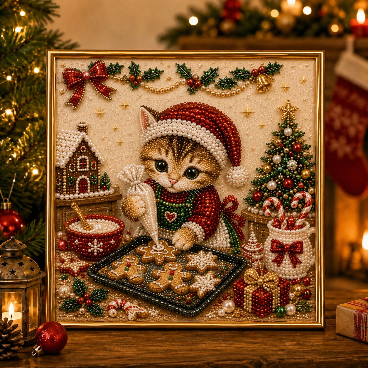 🎄🐾 LAST DAY 49% OFF – Premium 3D Pearl Christmas Kitty Art Kit | Luxury Flocked Canvas with Scratch-Resistant Non-Fading Pearl Beads DIY Holiday Decor 🎅🐱❄️