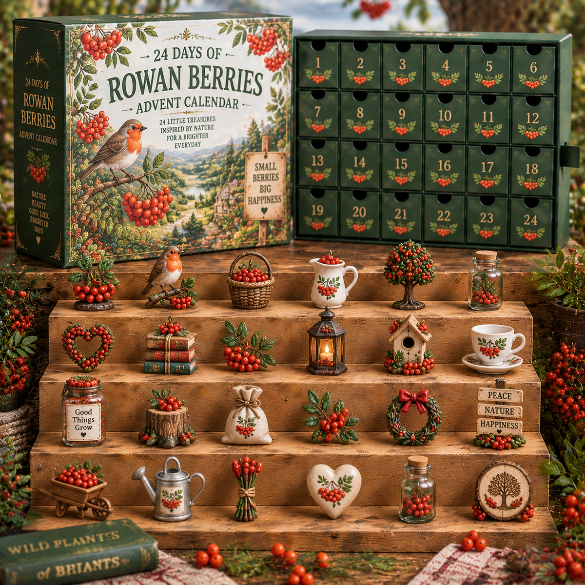 CHRISTMAS KICKOFF 49% OFF - 2026 Days of Rowan Berries Blind Box - 24‑Day Festive Countdown, Rowan Berries Themed Collectible Miniatures Blind Box - Gift For Nature & Berry Lovers
