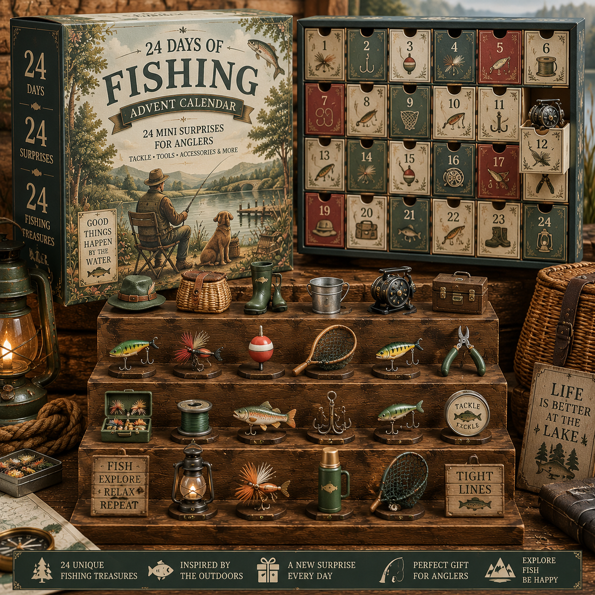 CHRISTMAS KICKOFF 49% OFF - 2026 Days of Fishing Blind Box - 24-Day Festive Countdown, Fishing Themed Collectible Miniatures Blind Box - Gift For Anglers
