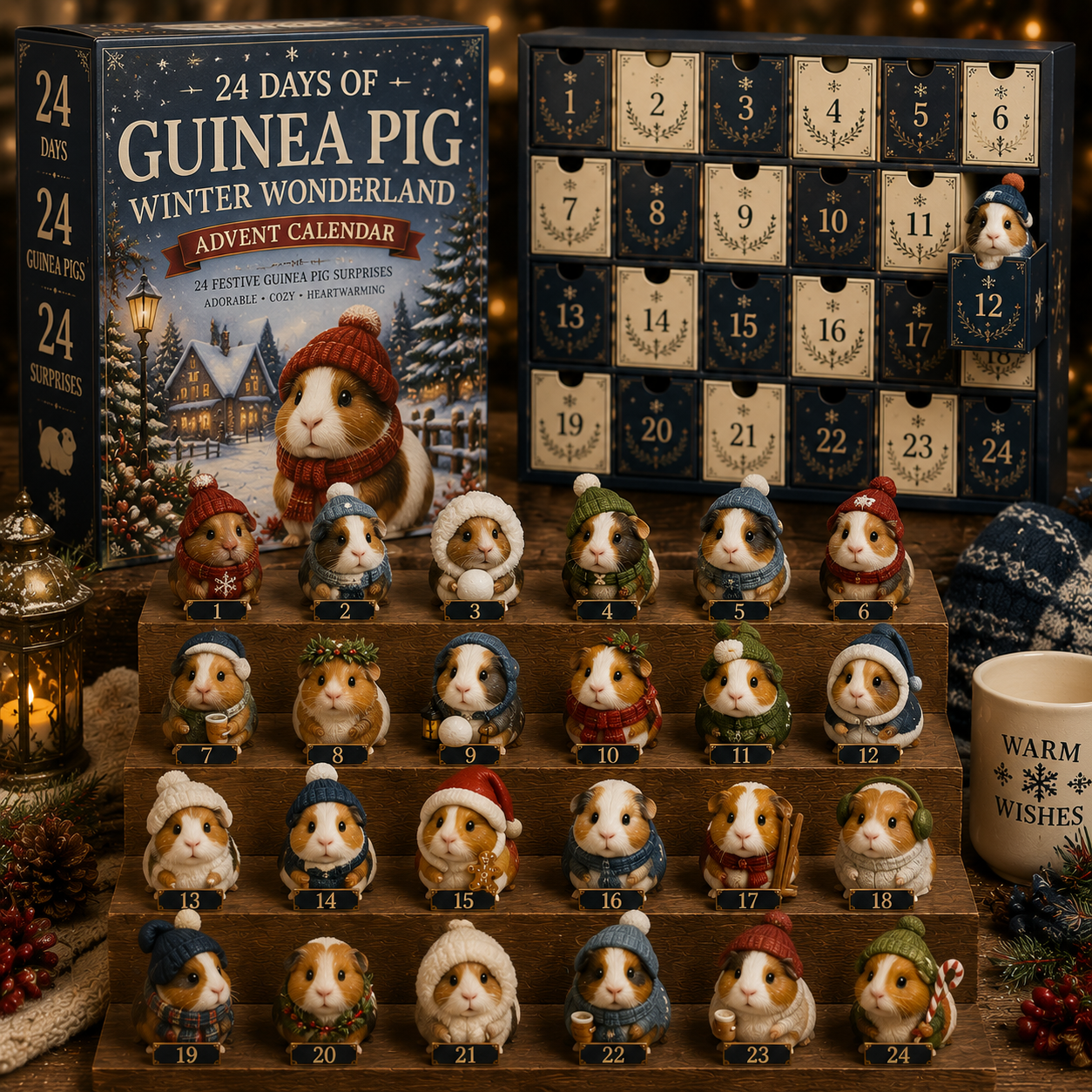 CHRISTMAS KICKOFF 49% OFF - 2026 Days of Guinea Pig Winter Wonderland Blind Box - 24-Day Festive Countdown, Guinea Pig Themed Collectible Miniatures Blind Box - Gift For Guinea Pig Lovers
