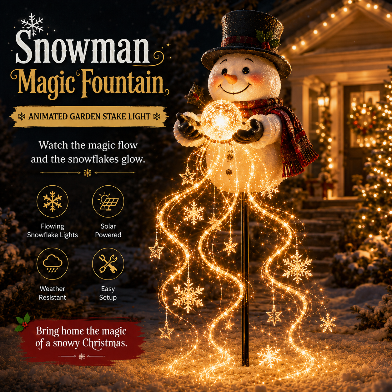 🎄49% OFF🎄 Snowman Magic Fountai-Flowing Snowflake LED Christmas Garden Light❄️