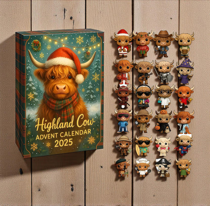 Highland Cow Advent Calendar: 24 Hand-Painted Christmas Figurines