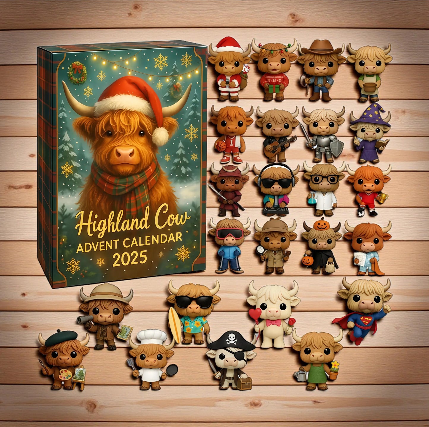 Highland Cow Advent Calendar: 24 Hand-Painted Christmas Figurines