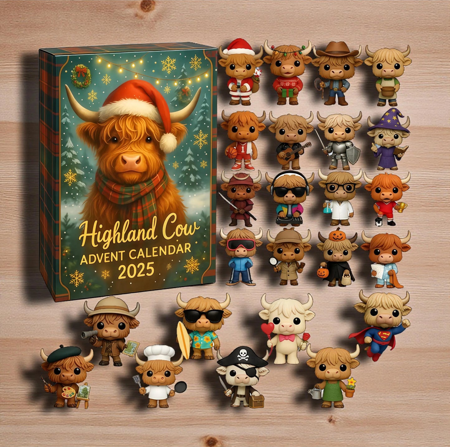 Highland Cow Advent Calendar: 24 Hand-Painted Christmas Figurines