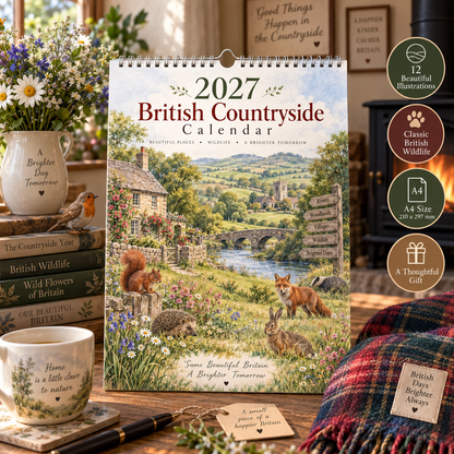 🌿 2027 British Countryside Wall Calendar – A4 Watercolour Wildlife & Village Scenes