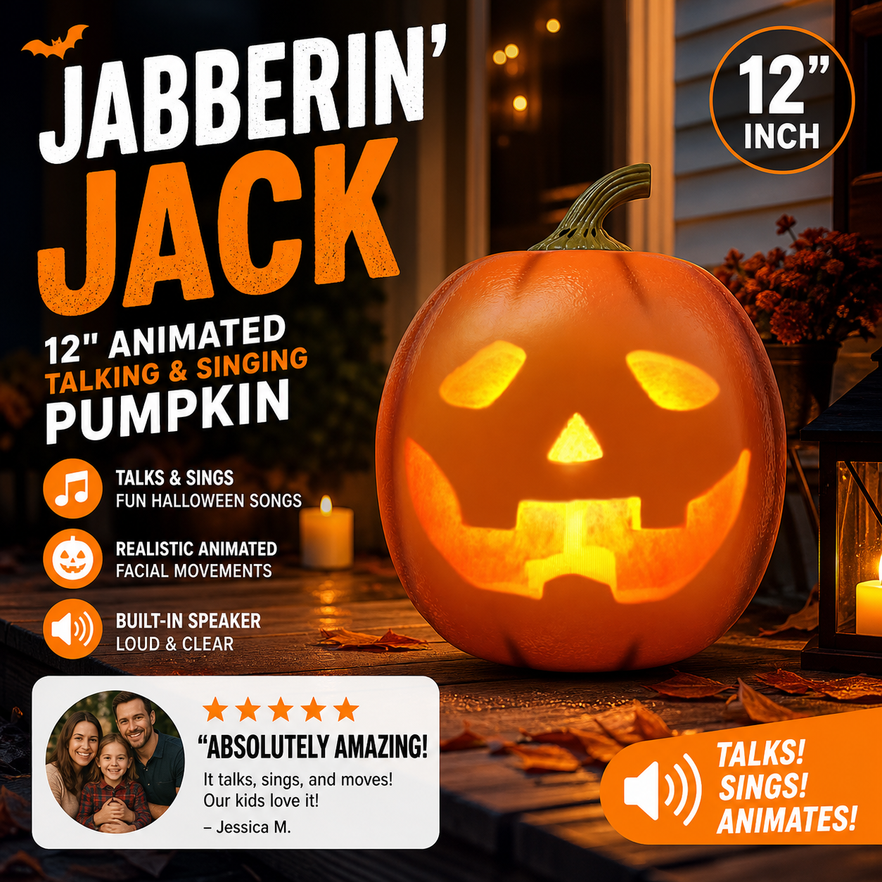 📢⏰Lowest Price Ever🎁Jabberin' Jack Animated Talking & Singing Pumpkin