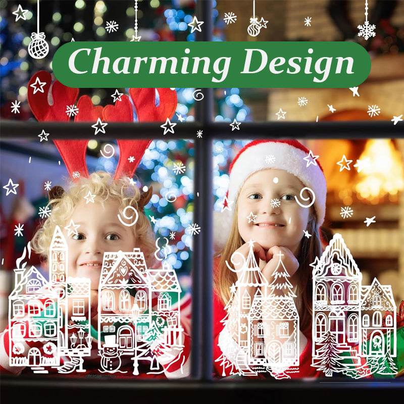 🎄 78-Piece Christmas Village Window Clings – Reusable Static Decals for Winter Wonderland Holiday Window Decor