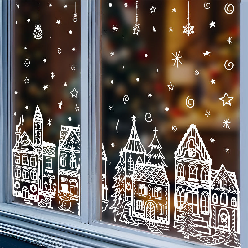 🎄 78-Piece Christmas Village Window Clings – Reusable Static Decals for Winter Wonderland Holiday Window Decor