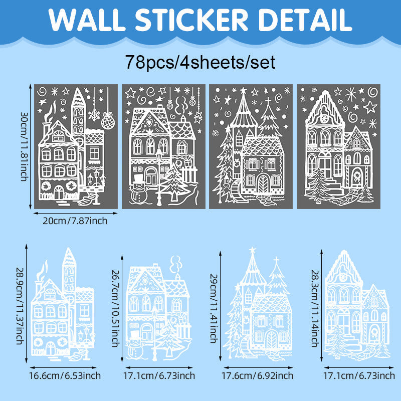 🎄 78-Piece Christmas Village Window Clings – Reusable Static Decals for Winter Wonderland Holiday Window Decor