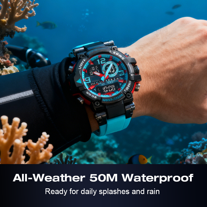 📢📢50% OFF !! ⏰ Multifunctional Waterproof LED Digital Watch – 50M, Dual Movement, Stopwatch 🌙