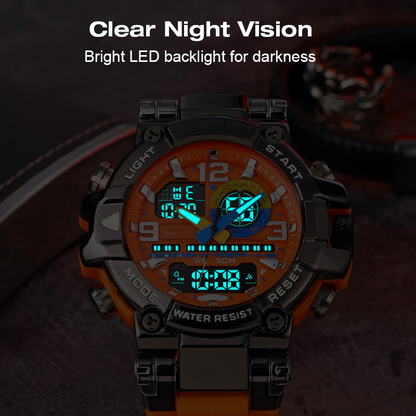 📢📢50% OFF !! ⏰ Multifunctional Waterproof LED Digital Watch – 50M, Dual Movement, Stopwatch 🌙