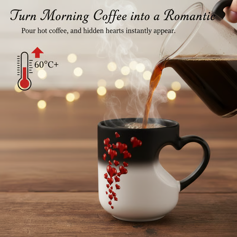 📢📢50% OFF!!!⏰ Colour-changing Ceramic Mug with Heart-shaped Handle for Valentine's Day 💝✨