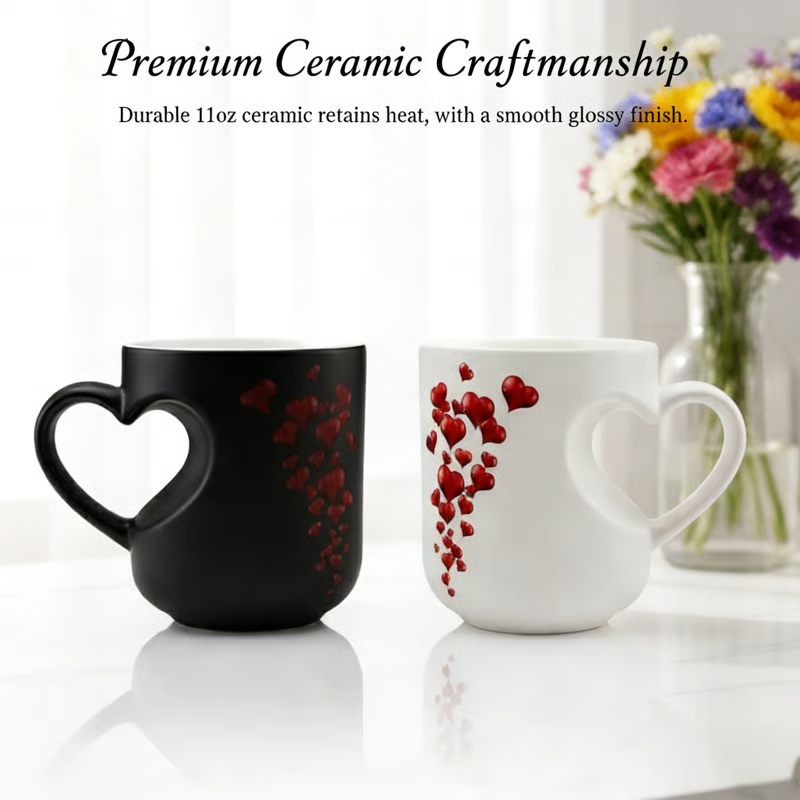 📢📢50% OFF!!!⏰ Colour-changing Ceramic Mug with Heart-shaped Handle for Valentine's Day 💝✨