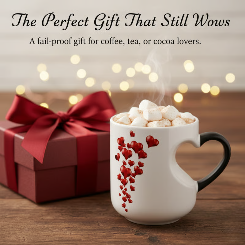 📢📢50% OFF!!!⏰ Colour-changing Ceramic Mug with Heart-shaped Handle for Valentine's Day 💝✨