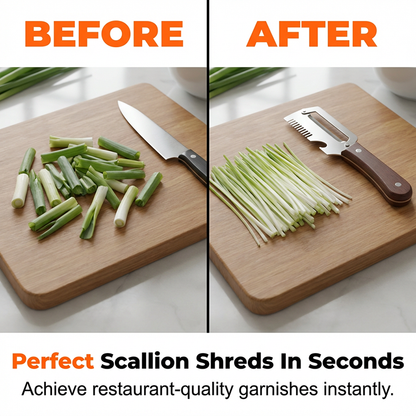 3-in-1 Spring Onion Slicer, Peeler & Bottle Opener with Wooden Handle