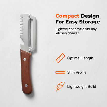 3-in-1 Spring Onion Slicer, Peeler & Bottle Opener with Wooden Handle