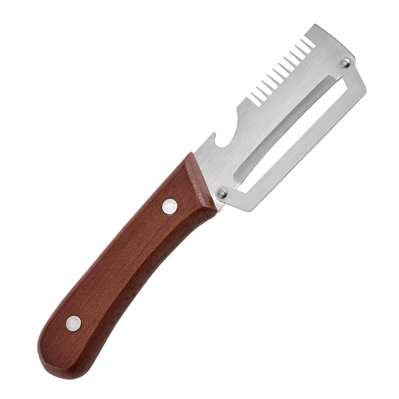 3-in-1 Spring Onion Slicer, Peeler & Bottle Opener with Wooden Handle