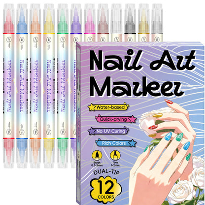 💞50K+ SOLD!✨🎨Dual-Tip Nail Art Marker Pen SetQuick‑dry, no UV lamp. Fine & brush tips. Easy DIY at home.💅🖌️