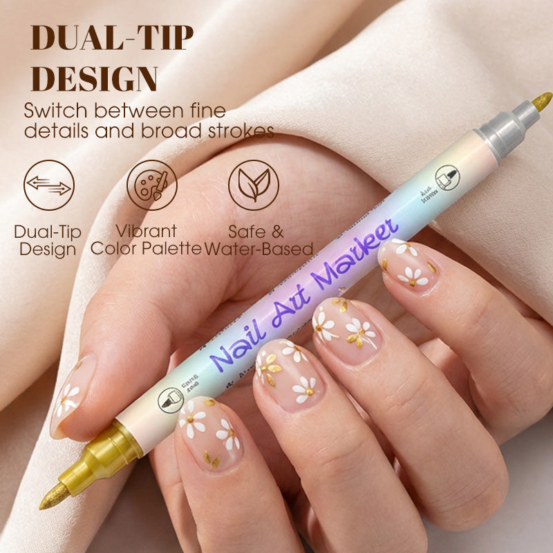💞50K+ SOLD!✨🎨Dual-Tip Nail Art Marker Pen SetQuick‑dry, no UV lamp. Fine & brush tips. Easy DIY at home.💅🖌️