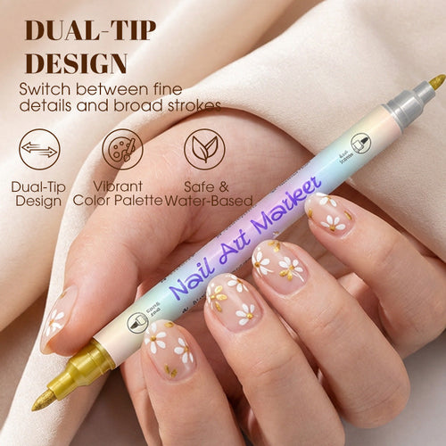 💞50K+ SOLD!✨🎨Dual-Tip Nail Art Marker Pen SetQuick‑dry, no UV lamp. Fine & brush tips. Easy DIY at home.💅🖌️