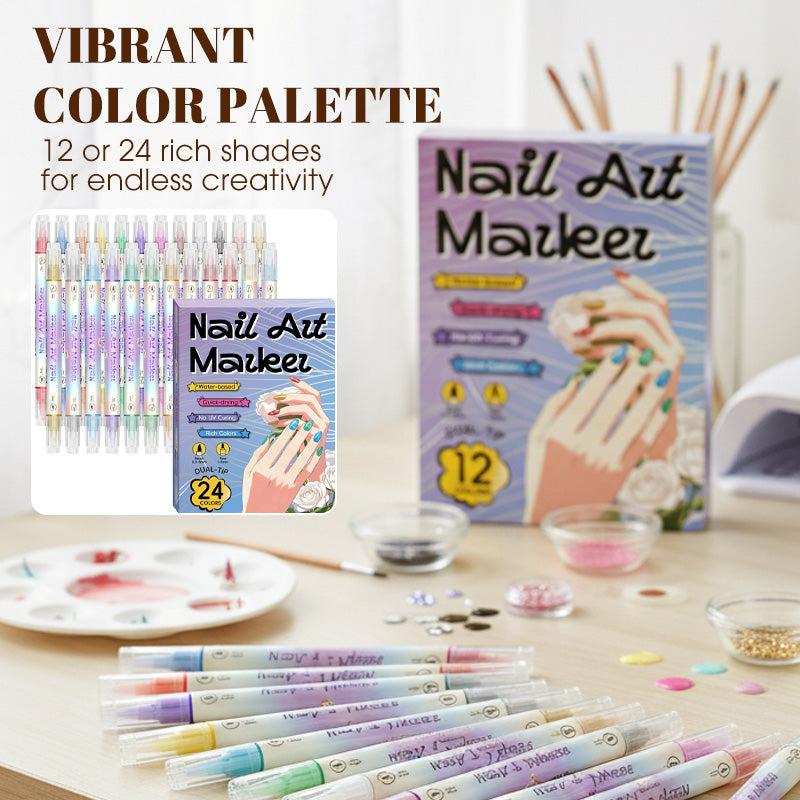 💞50K+ SOLD!✨🎨Dual-Tip Nail Art Marker Pen SetQuick‑dry, no UV lamp. Fine & brush tips. Easy DIY at home.💅🖌️