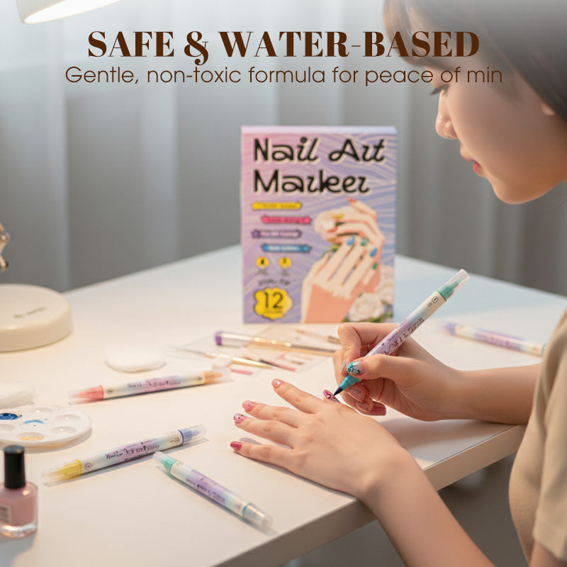 💞50K+ SOLD!✨🎨Dual-Tip Nail Art Marker Pen SetQuick‑dry, no UV lamp. Fine & brush tips. Easy DIY at home.💅🖌️