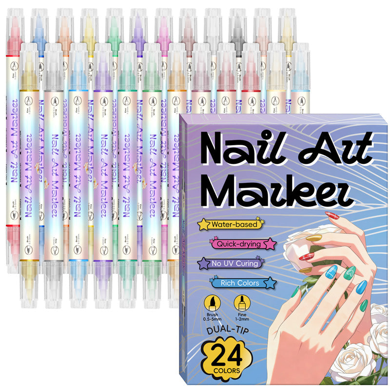 💞50K+ SOLD!✨🎨Dual-Tip Nail Art Marker Pen SetQuick‑dry, no UV lamp. Fine & brush tips. Easy DIY at home.💅🖌️