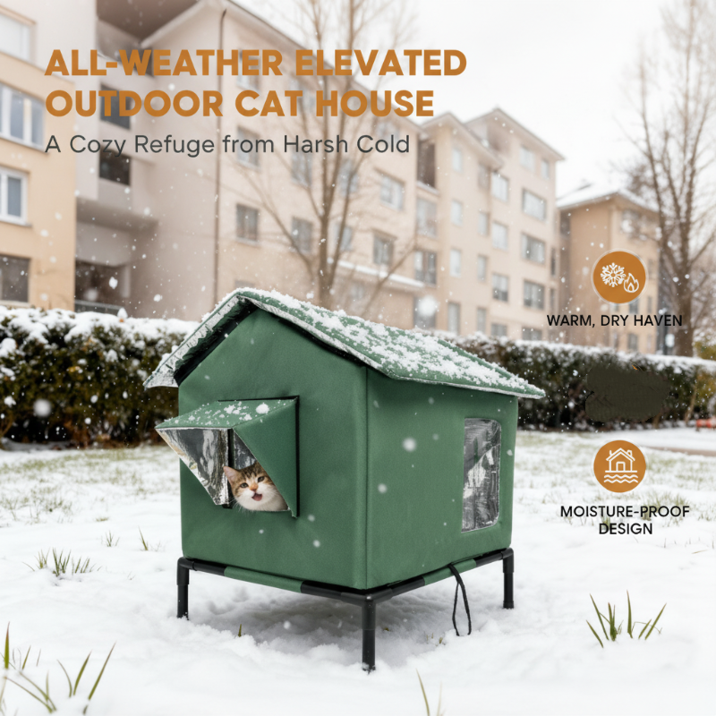 ⏰🔥LIMITED TIME 50% OFF! 🐈 All-Weather Elevated Outdoor Cat House – Waterproof, Insulated & Foldable for Cozy Comfort 🌧️✨