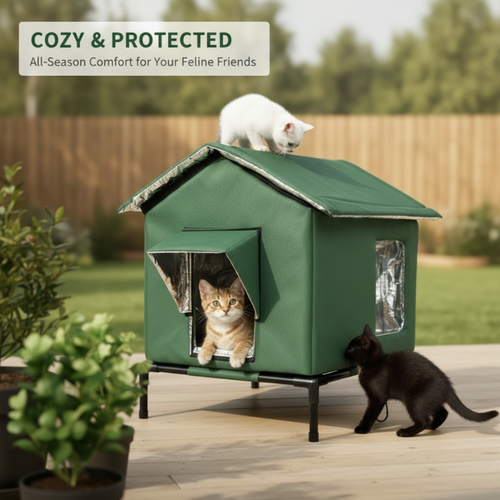 ⏰🔥LIMITED TIME 50% OFF! 🐈 All-Weather Elevated Outdoor Cat House – Waterproof, Insulated & Foldable for Cozy Comfort 🌧️✨