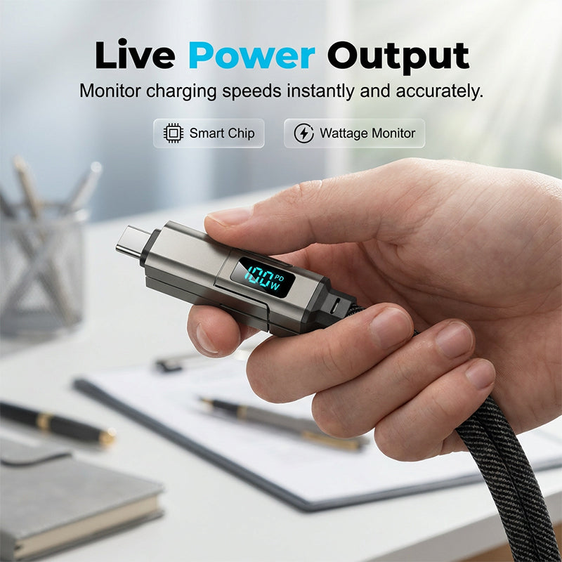 📢📢50% OFF !! ⏰4-in-1 Digital Display Keychain Charging Cable🔋📱