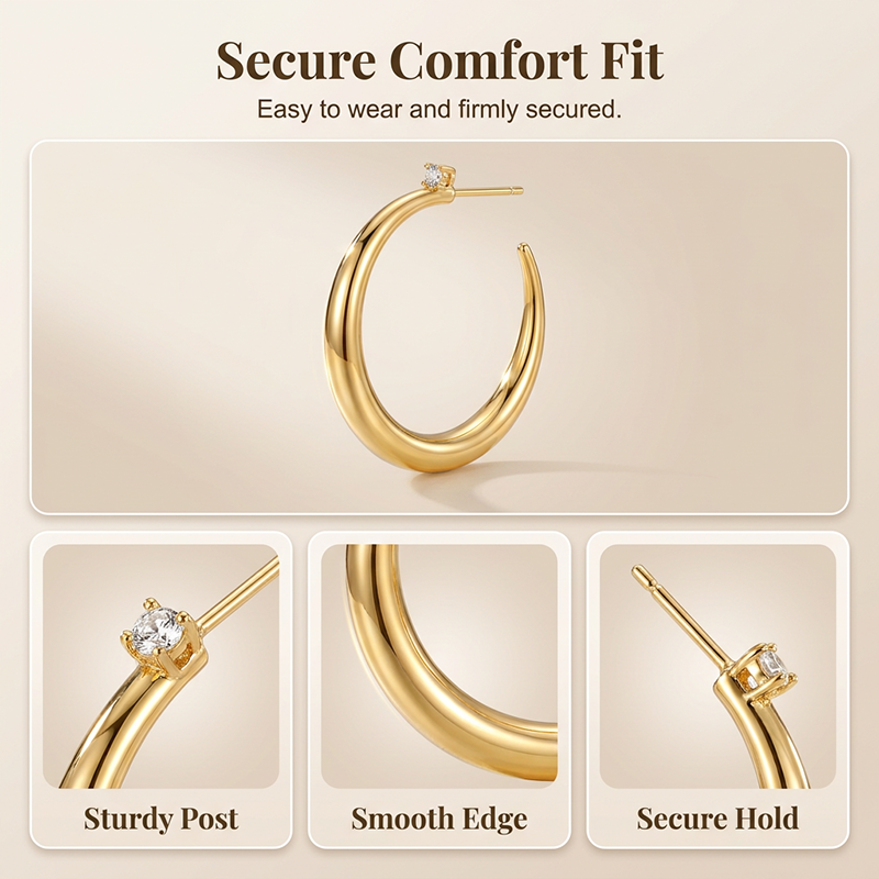 💫✨Women's Chic Tapered C‑Shaped Hoop Earrings‑Light‑Weight Daily Jewelry