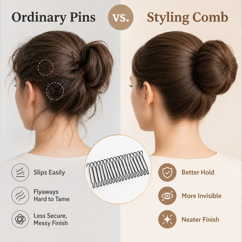Flexible comb with invisible grip for loose hair