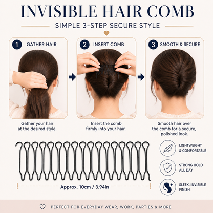 Flexible comb with invisible grip for loose hair
