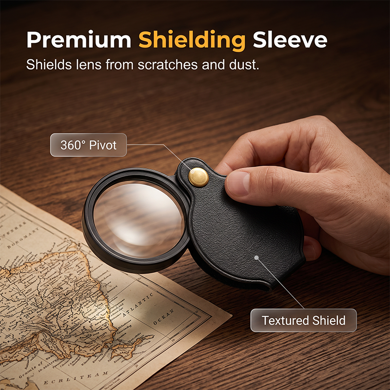 Loupe de poche portable avec étui de protection pliable en cuir PU