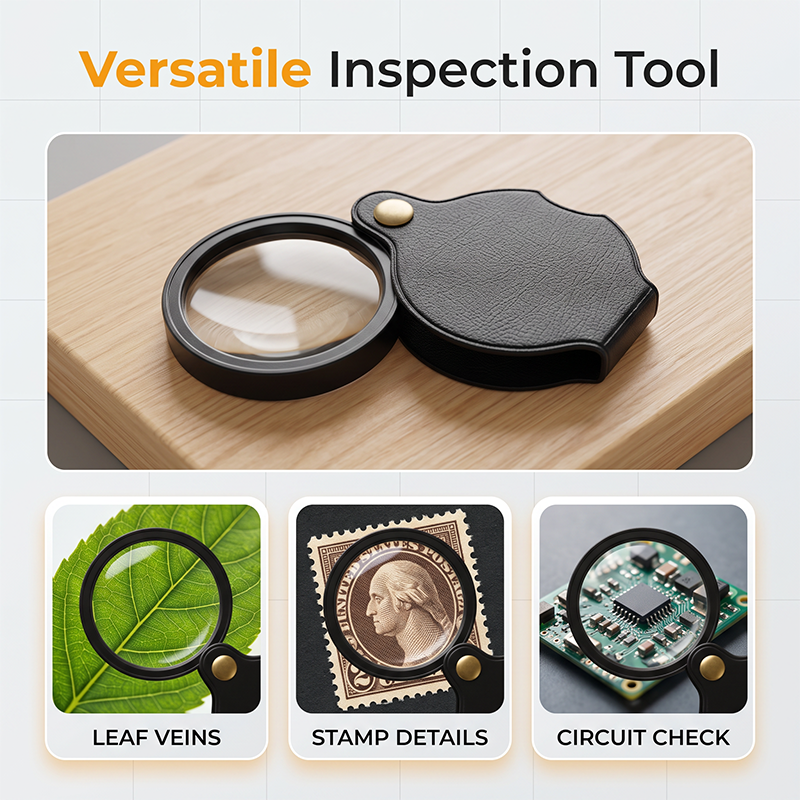 Loupe de poche portable avec étui de protection pliable en cuir PU
