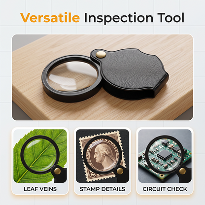 Loupe de poche portable avec étui de protection pliable en cuir PU