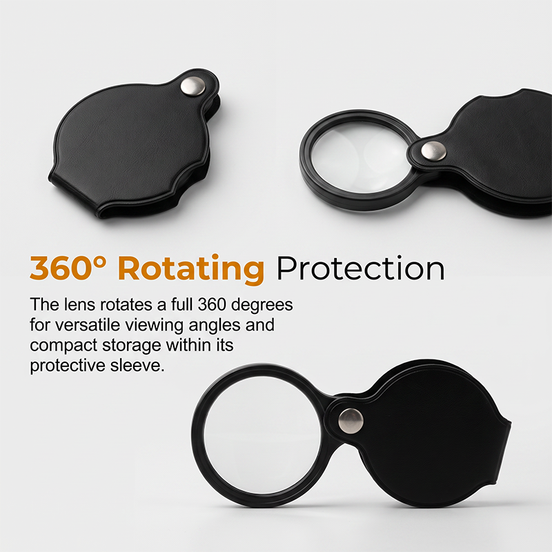 Loupe de poche portable avec étui de protection pliable en cuir PU