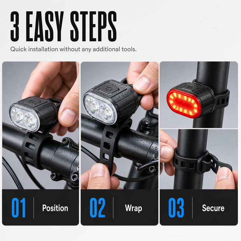 🚲 USB Rechargeable Bike Light Set